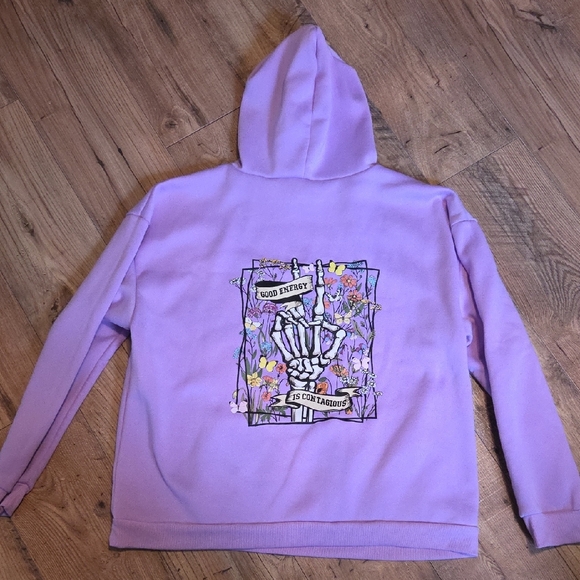Tops - Lavender Graphic Hoodie with Floral Skeleton Design